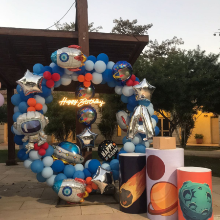 ديكور بالون شكل فضاء تنظيم شركه هابي كرنفال لتنظيم الحفلات واعياد ميلاد الاطفال متاح تنفيذ اي تصميم مطلوب لدينا قسم متخصص في ديكور البالونات